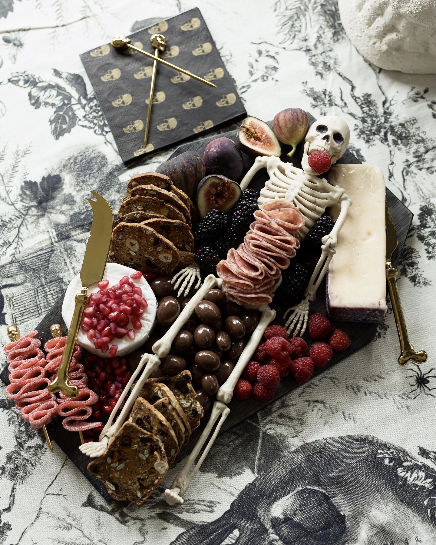 halloween party board cheese board skeleton
